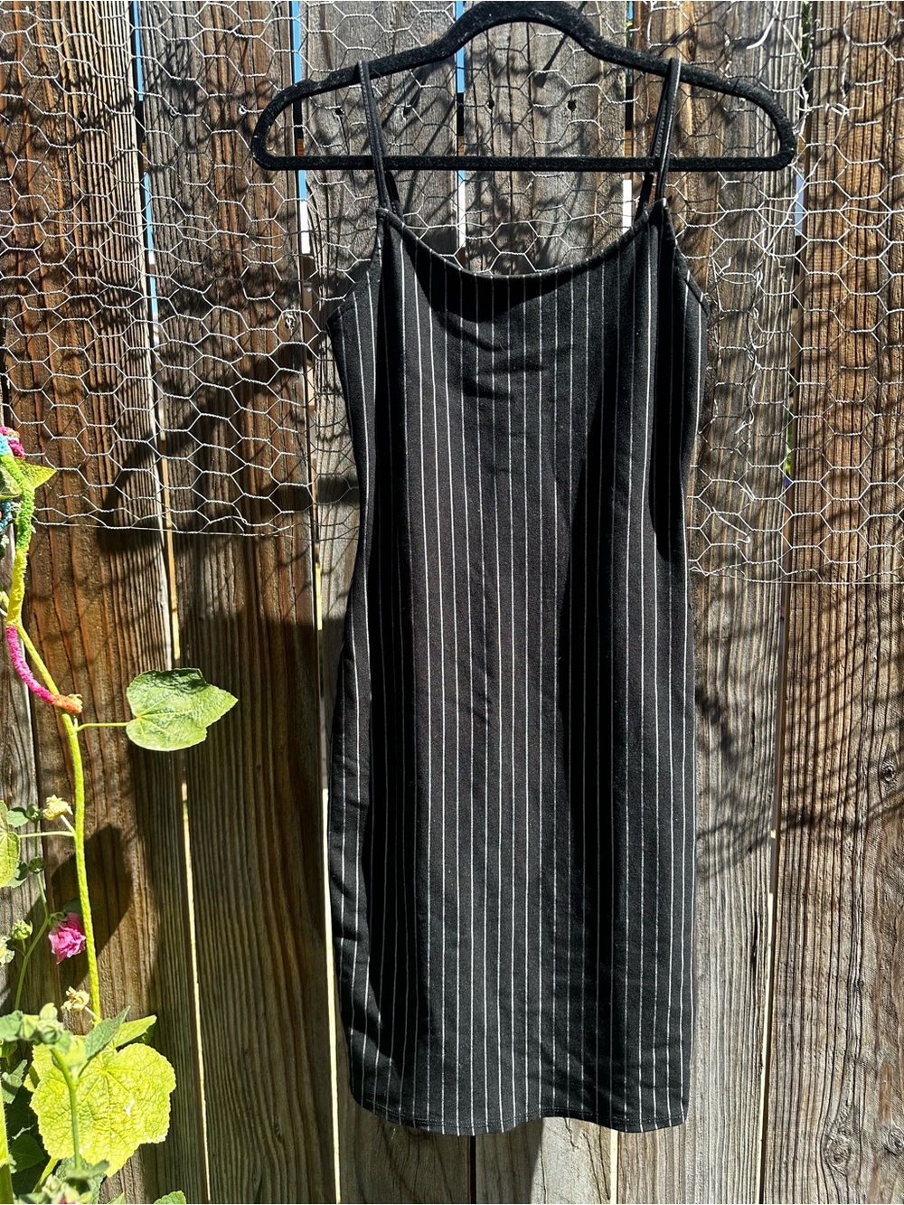 Black Pinstripe Slip Dress with Thin Straps